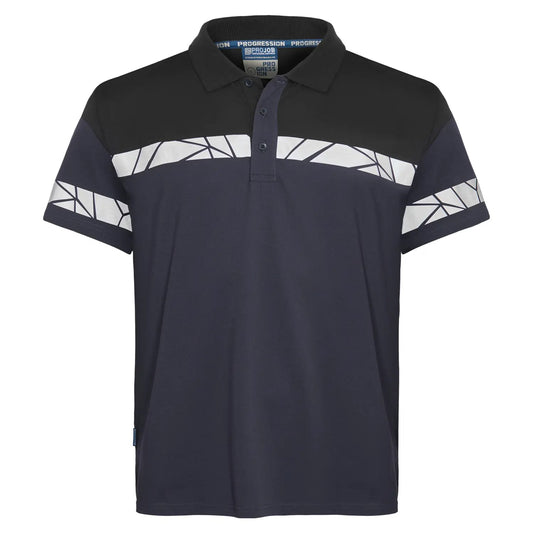 Navy-Black - Front - Projob Mens Progression 7003 Pique Polo Shirt