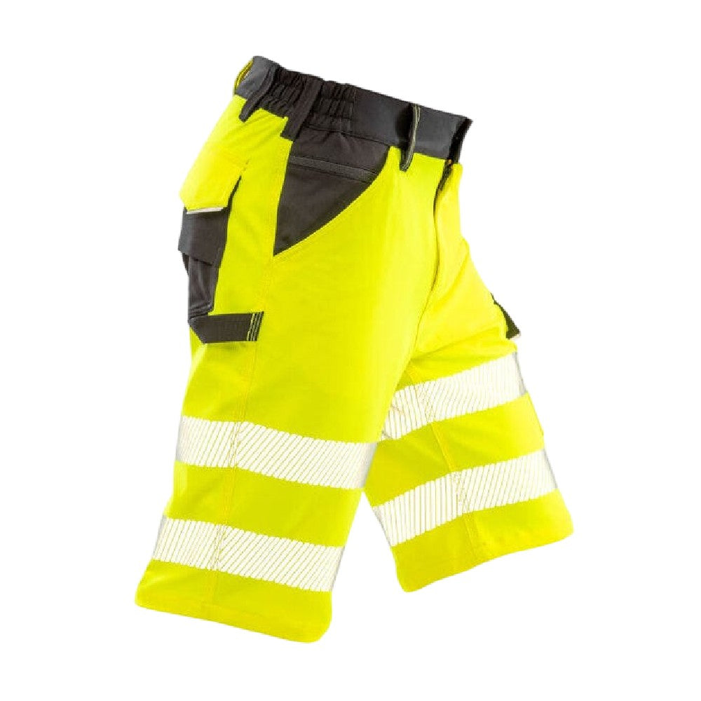 Fluorescent Yellow - Side - Result Safe-Guard Mens Dynamic Stretch Work Shorts