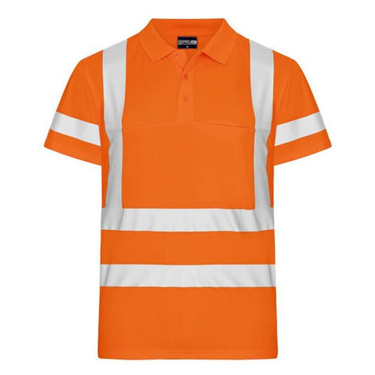 Orange - Front - Projob Mens Prio Pique High-Vis Polo Shirt