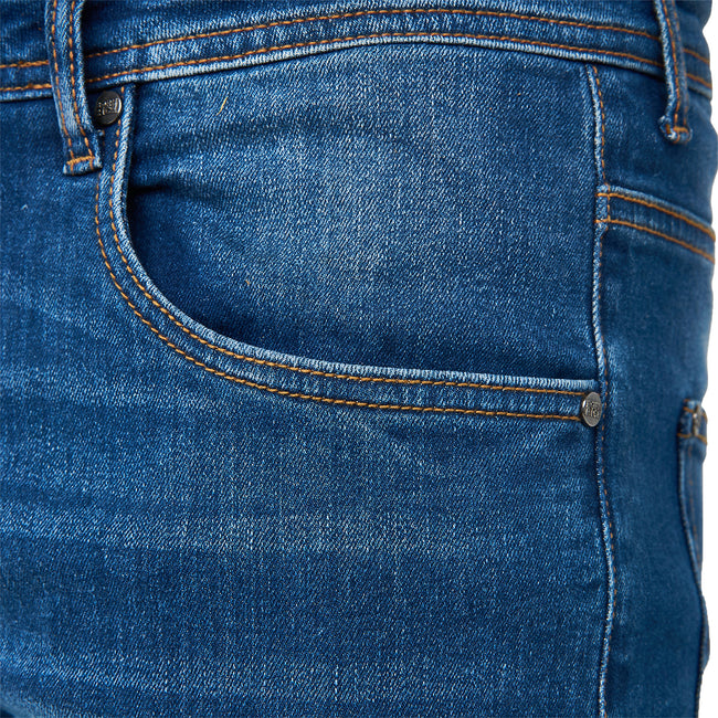 Stone Wash - Side - Born Rich Mens Alaric Leather Patch Jeans