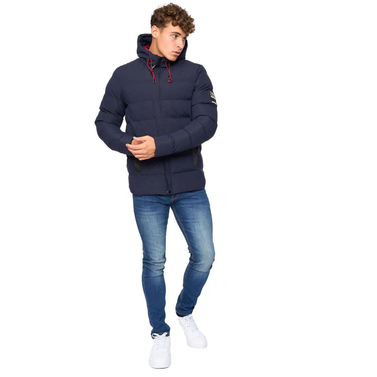 Navy - Lifestyle - Crosshatch Mens Kampleys Embossed Padded Jacket