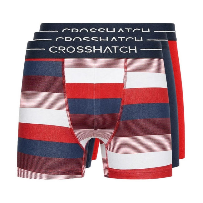 Red-White-Navy - Front - Crosshatch Mens Avocet Boxer Shorts (Pack of 3)