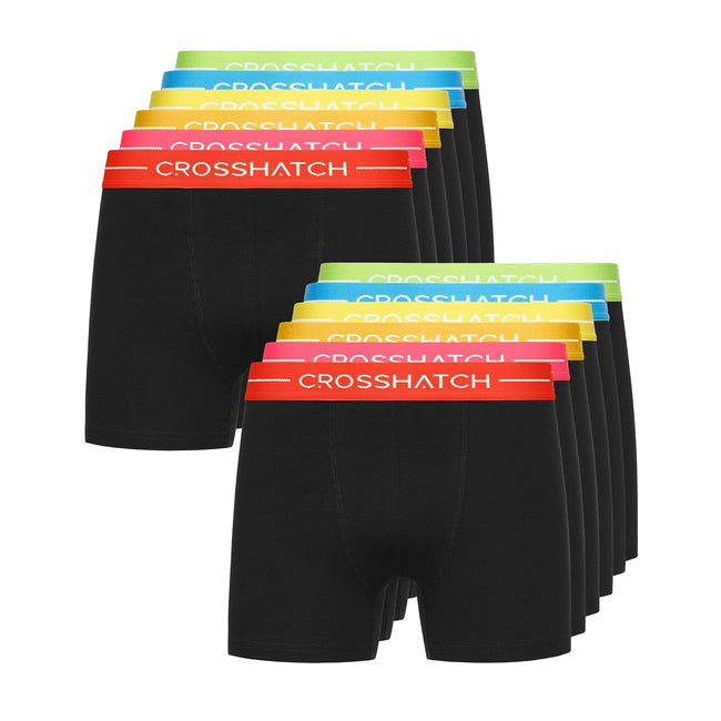 Black - Front - Crosshatch Mens Astral Boxer Shorts (Pack of 12)