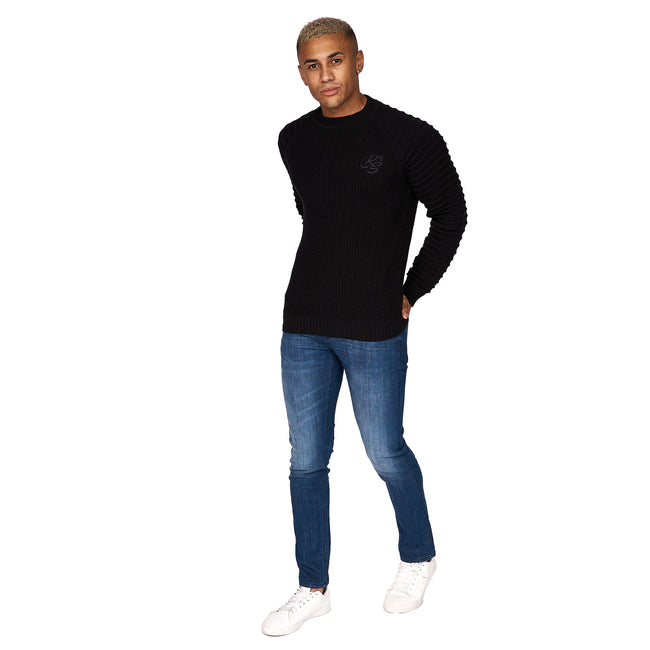 Black - Pack Shot - Crosshatch Mens Netherbie Knitted Jumper