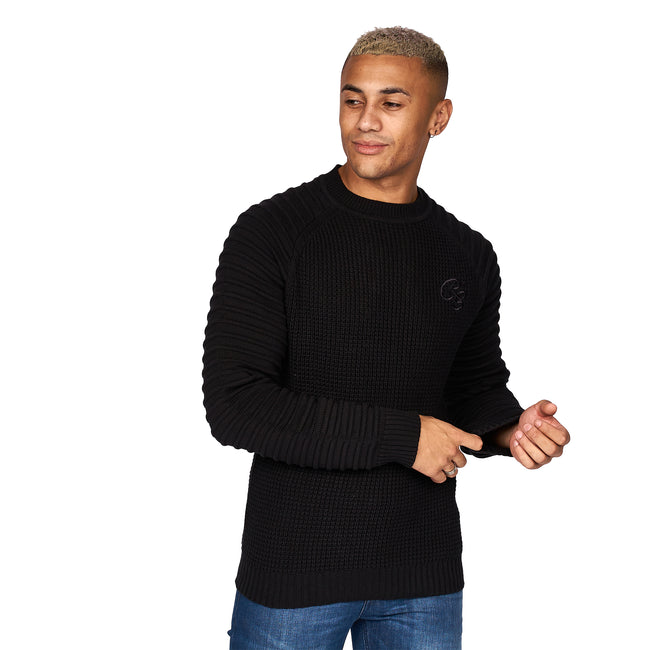 Black - Side - Crosshatch Mens Netherbie Knitted Jumper