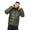 Olive - Side - Crosshatch Mens Craystore Hooded Puffer Jacket