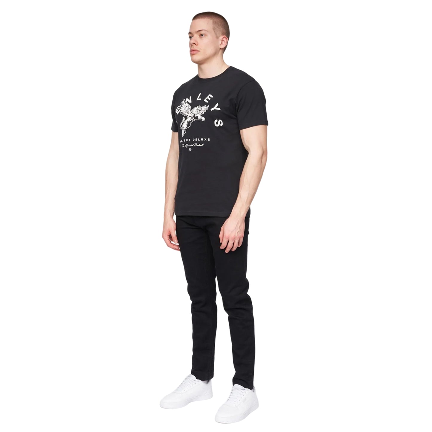 Black - Side - Henleys Mens Colhen Logo T-Shirt