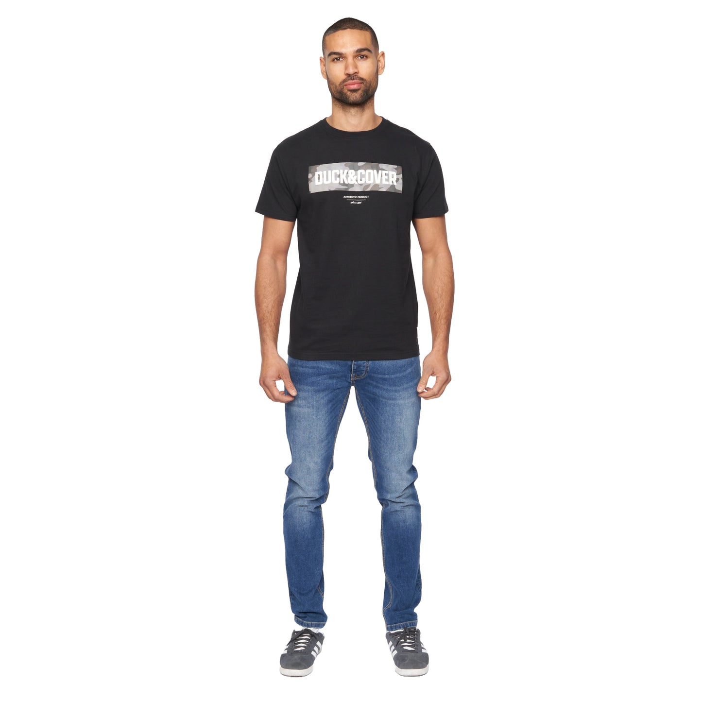 Black - Side - Duck and Cover Mens Davilo T-Shirt