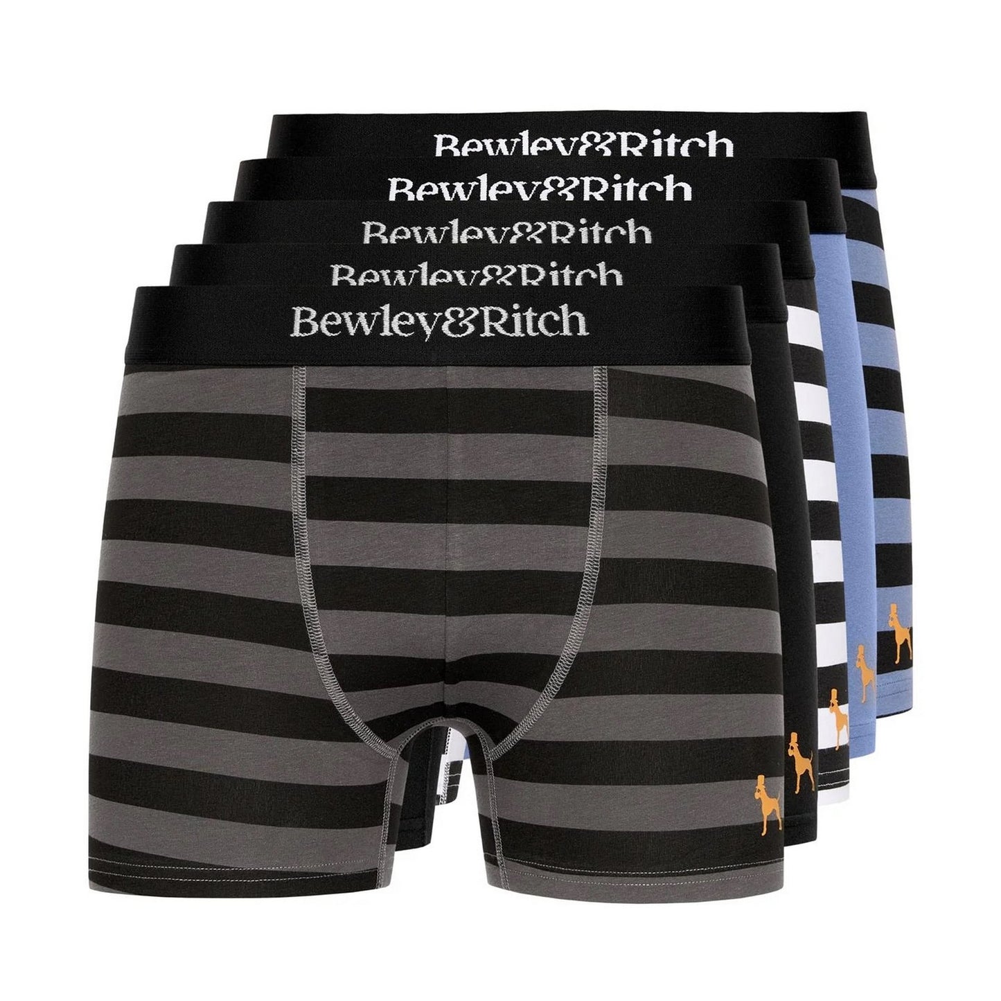 Black-Grey-White-Blue - Lifestyle - Bewley & Ritch Mens Kurhah Boxer Shorts (Pack of 5)