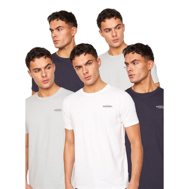 Navy-Blue-White - Front - Crosshatch Mens Bailtee T-Shirt (Pack of 5)