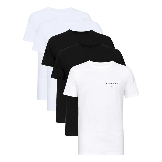 White-Black - Front - Henleys Mens Hencinq A T-Shirt (Pack of 5)