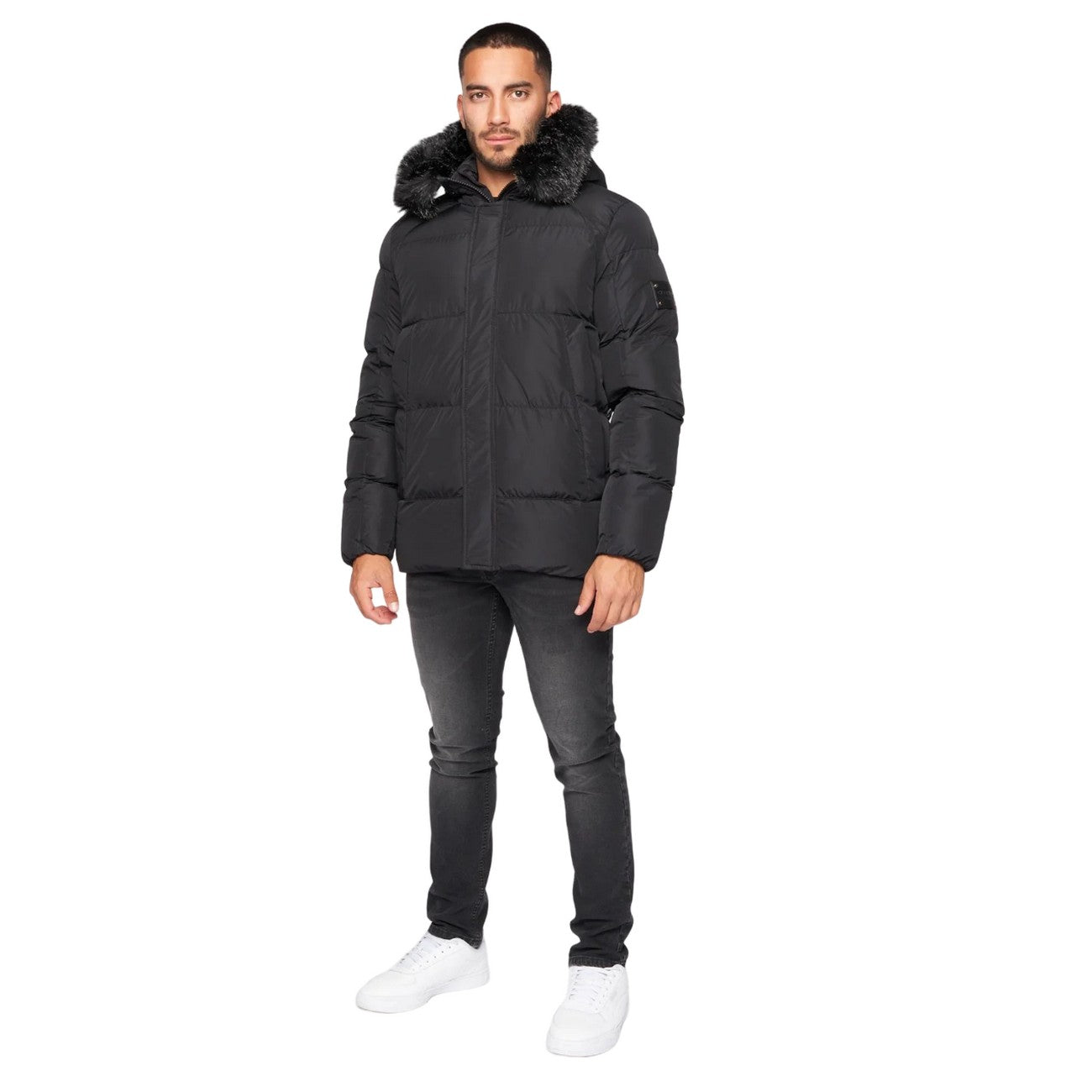 Black - Side - Glorious Gangsta Mens Omarez 2.0 Short Puffer Jacket