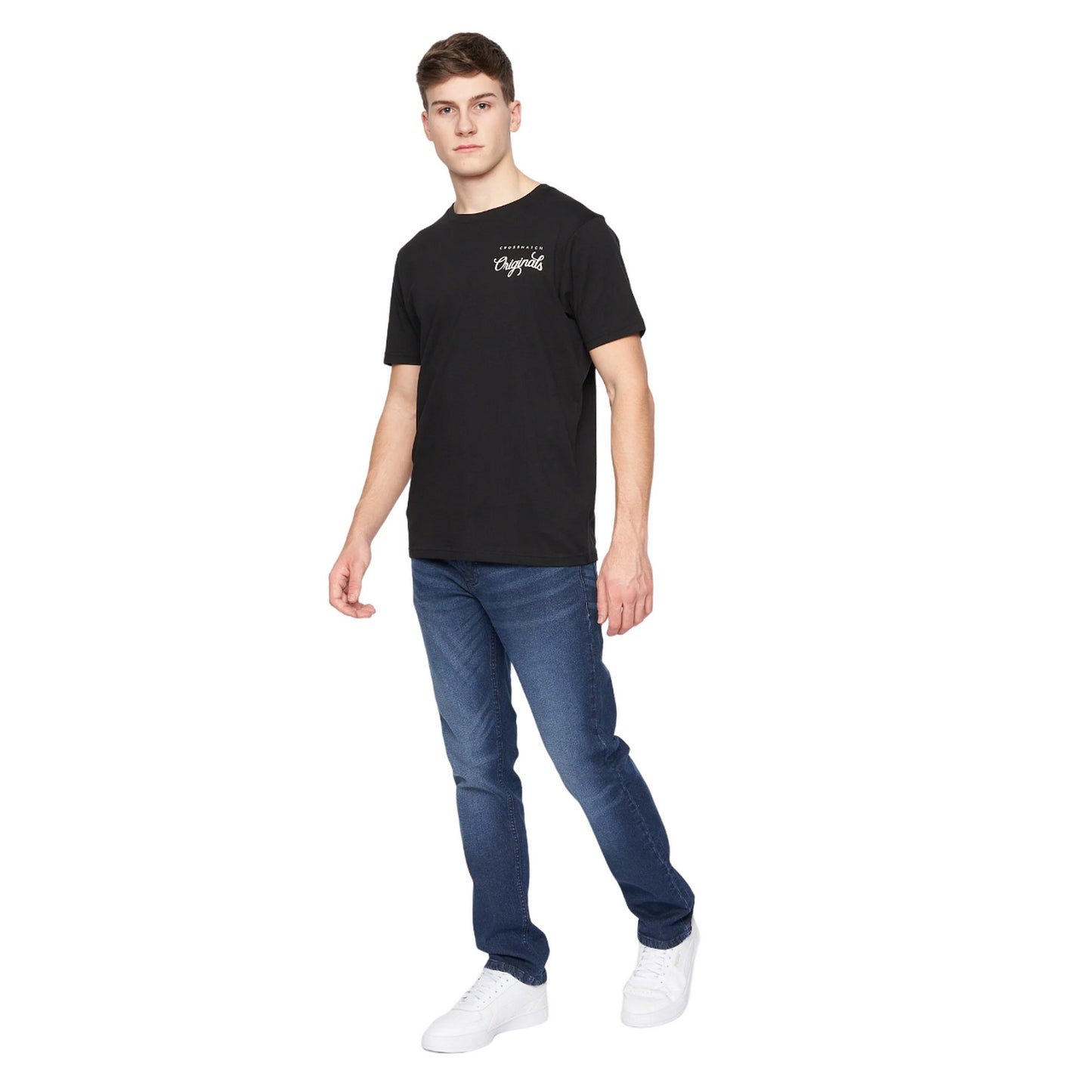 Dark Wash - Side - Crosshatch Mens Svelte Stretch Jeans