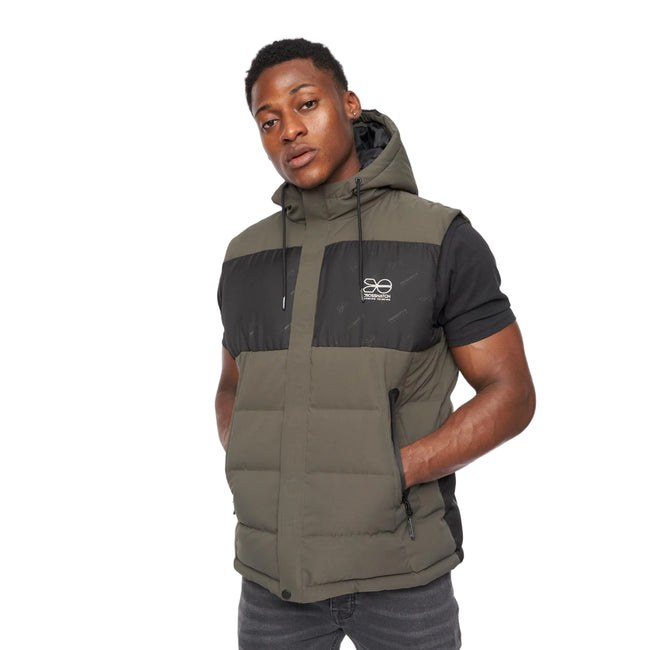 Olive - Front - Crosshatch Mens Kremlins Embossed Gilet