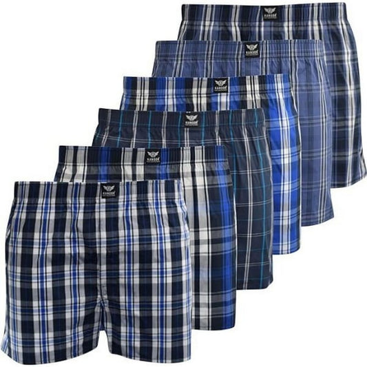 Multicoloured - Front - Kandor Mens Hexster Checked Woven Boxer Shorts (Pack of 6)