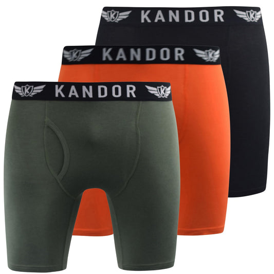 Orange-Thyme Green - Front - Kandor Mens Bambuso Boxer Shorts (Pack Of 3)