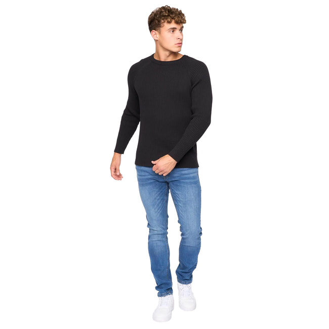 Black - Side - Crosshatch Mens Kramtax Knitted Raglan Pullover