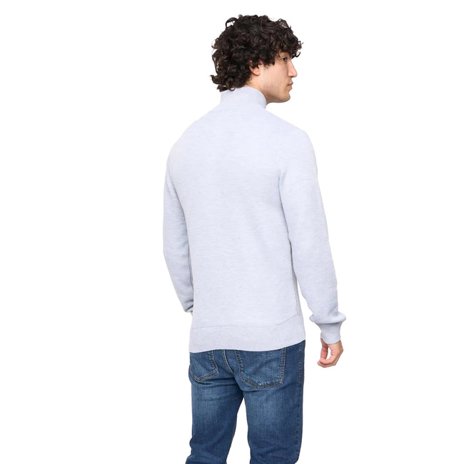 Light Grey Marl - Back - Bewley & Ritch Mens Seymour Knitted Funnel Neck Pullover
