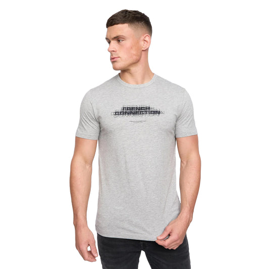 Light Grey-Marine - Front - French Connection Mens Double Logo T-Shirt