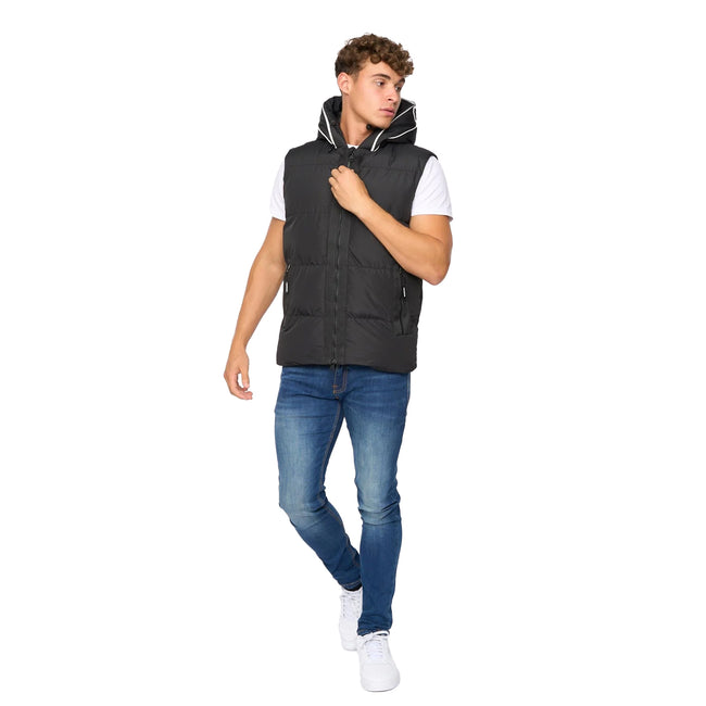 Black - Side - Crosshatch Mens Sandbox Hooded Gilet