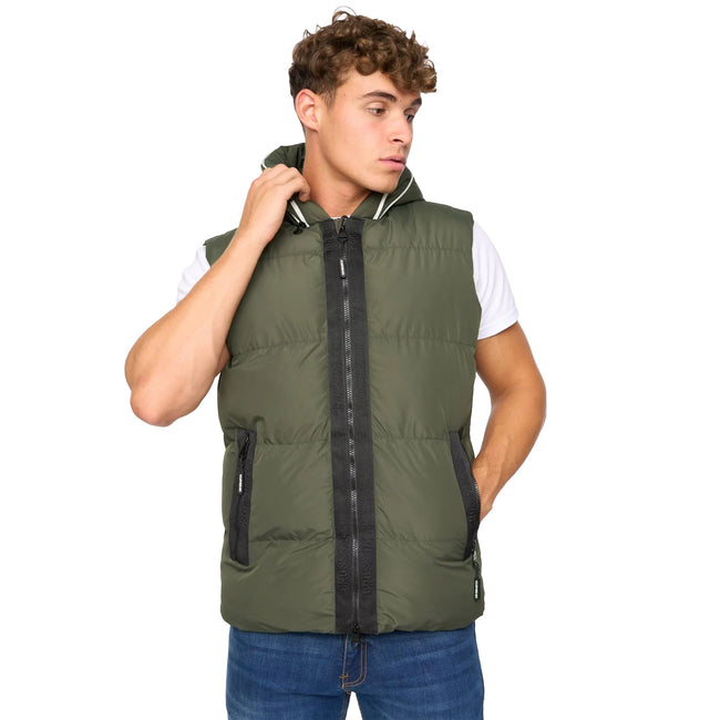 Olive - Front - Crosshatch Mens Sandbox Hooded Gilet
