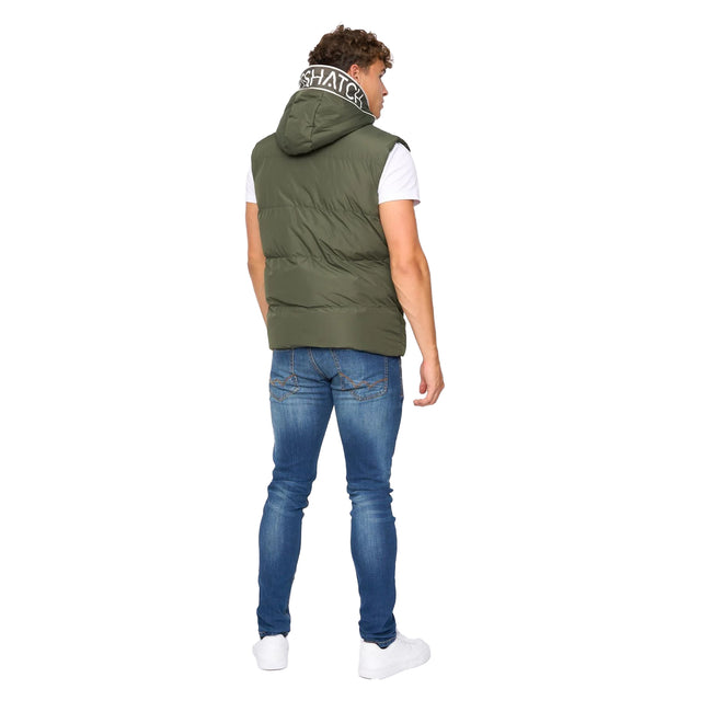 Olive - Back - Crosshatch Mens Sandbox Hooded Gilet