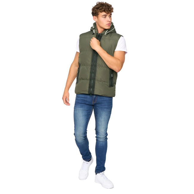 Olive - Side - Crosshatch Mens Sandbox Hooded Gilet