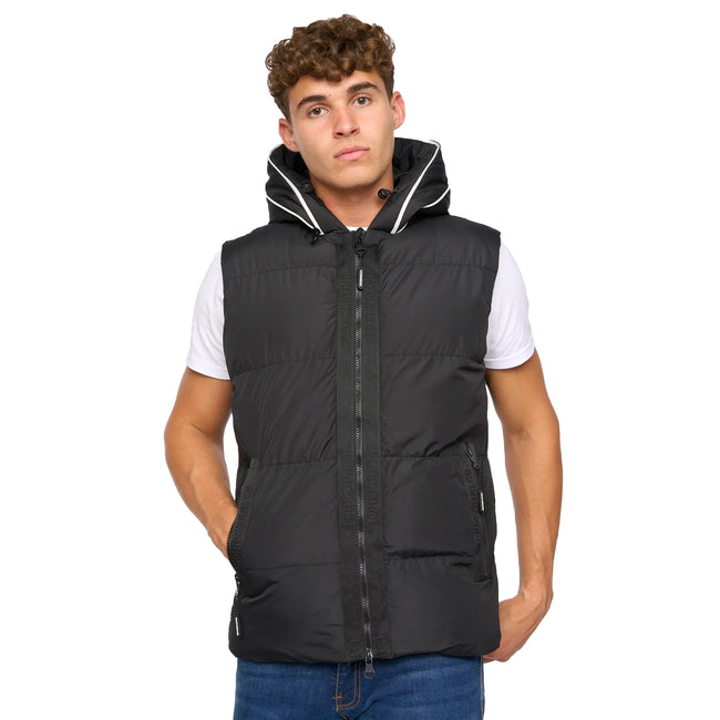 Black - Front - Crosshatch Mens Sandbox Hooded Gilet