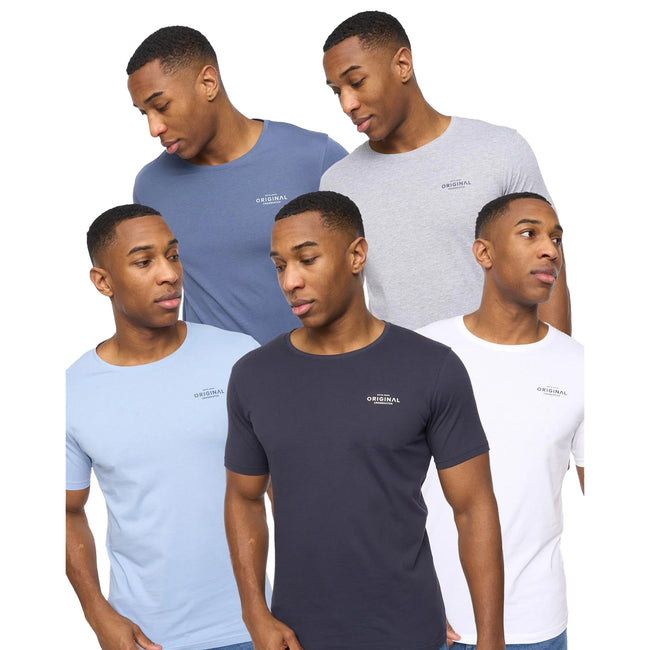 White-Navy-Denim-Blue-Grey Marl - Front - Crosshatch Mens Basicnatural T-Shirt (Pack of 5)