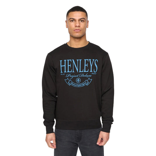 Black - Front - Henleys Mens Henbank Crew Neck Sweatshirt