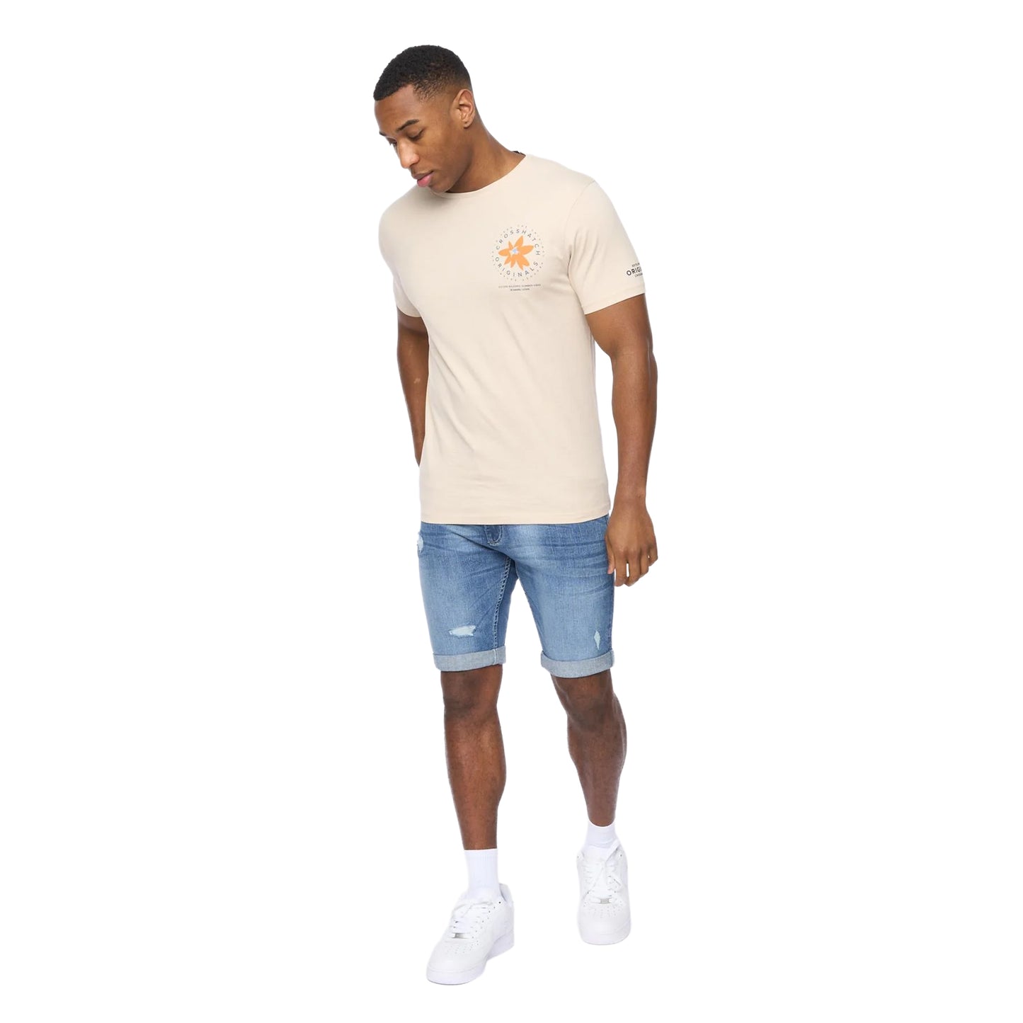Light Stone - Side - Crosshatch Mens Flowers T-Shirt