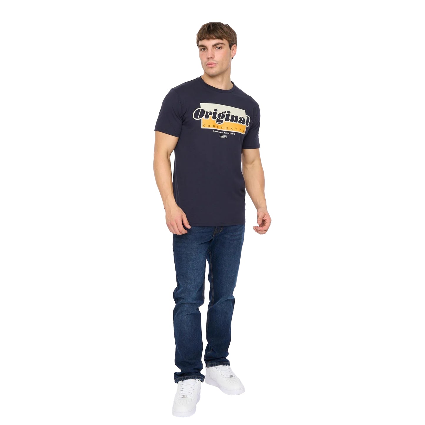 Navy - Lifestyle - Crosshatch Mens Chevin T-Shirt