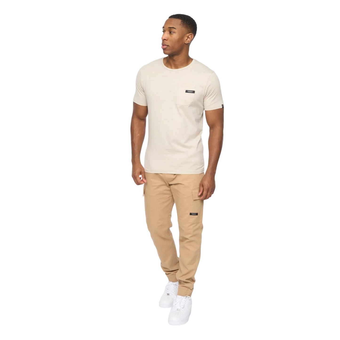 Stone - Pack Shot - Crosshatch Mens Utilate Elasticated Waist Cargo Trousers