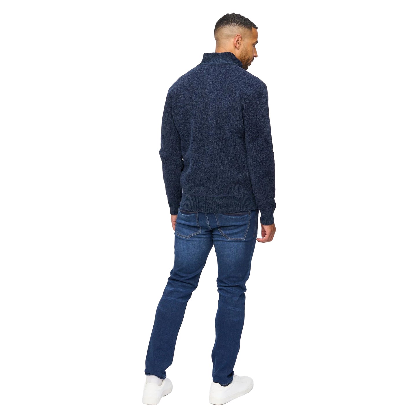 Navy - Lifestyle - Bewley & Ritch Mens Harewood Chenille Quarter Zip Jumper