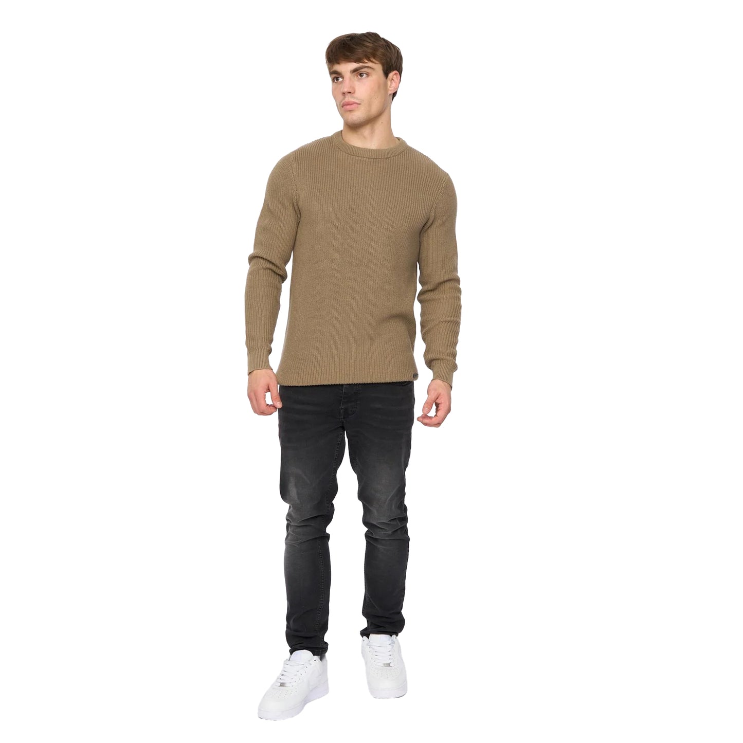 Taupe - Lifestyle - Crosshatch Mens Jampster Knitted Crew Neck Sweatshirt