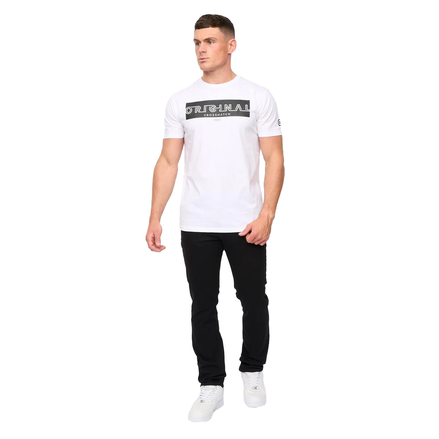 Black - Side - Crosshatch Mens Draker Straight Leg Jeans