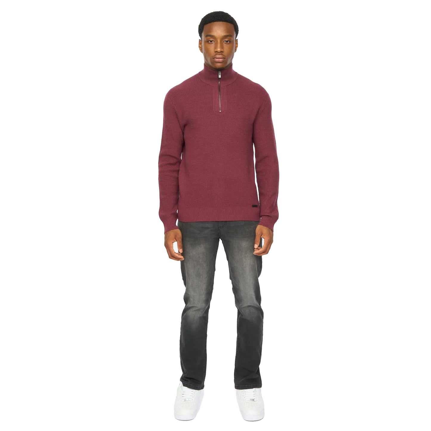 Raisin - Lifestyle - Duck and Cover Mens Potenza Knitted Quarter Zip Jumper
