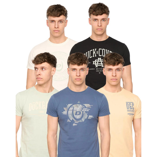 Multicoloured - Front - Duck and Cover Mens Haltecks Assorted Designs T-Shirt (Pack of 5)