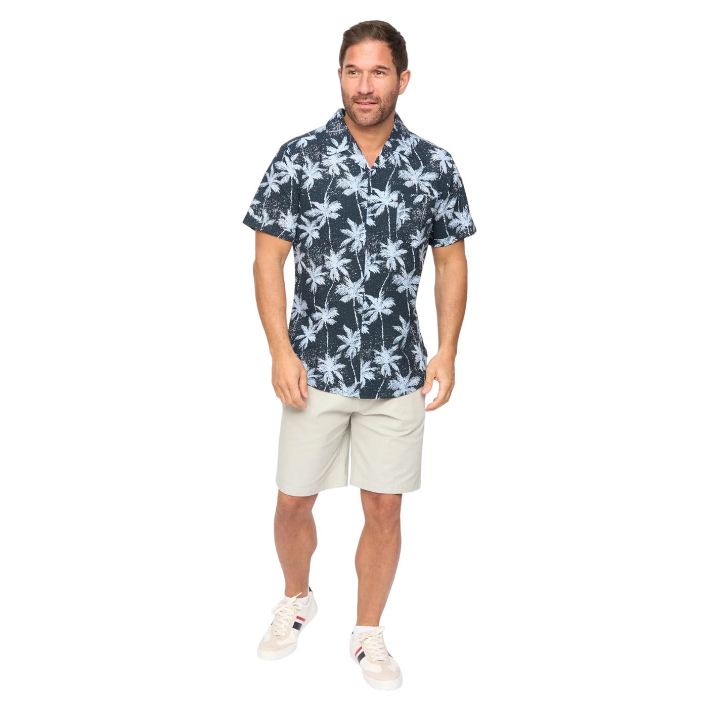 Black - Lifestyle - Bewley & Ritch Mens Palmetto Palm Print Short-Sleeved Shirt