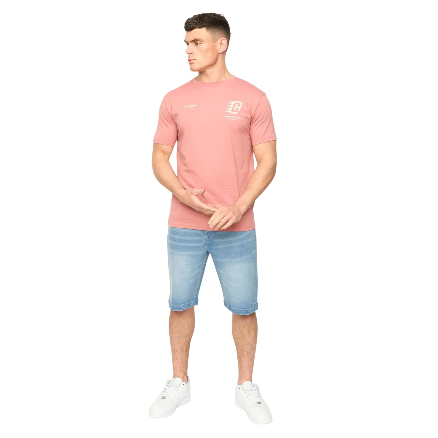 Pink - Side - Crosshatch Mens Morville Cotton T-Shirt
