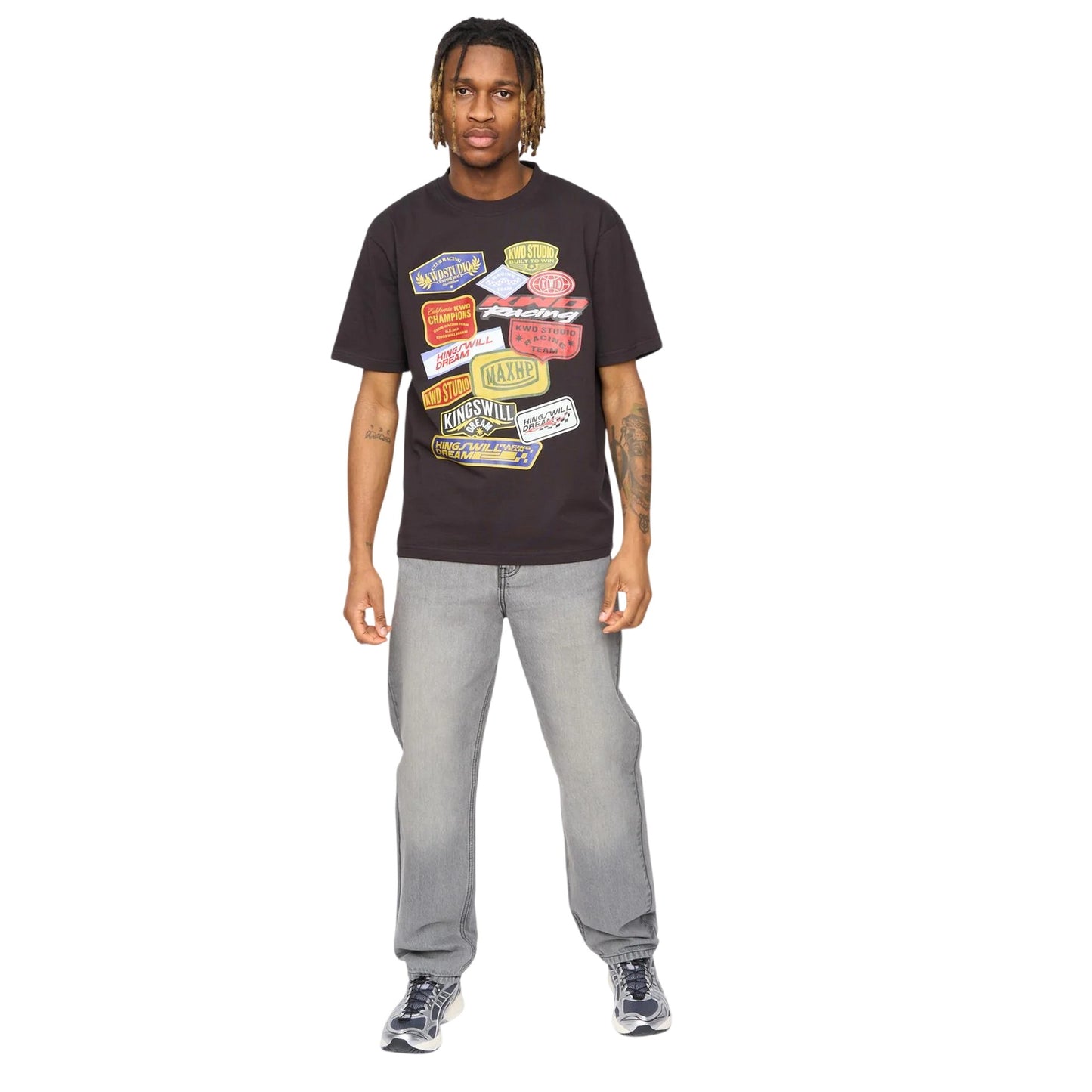 Black - Side - Kings Will Dream Mens Racer Logo Oversized T-Shirt