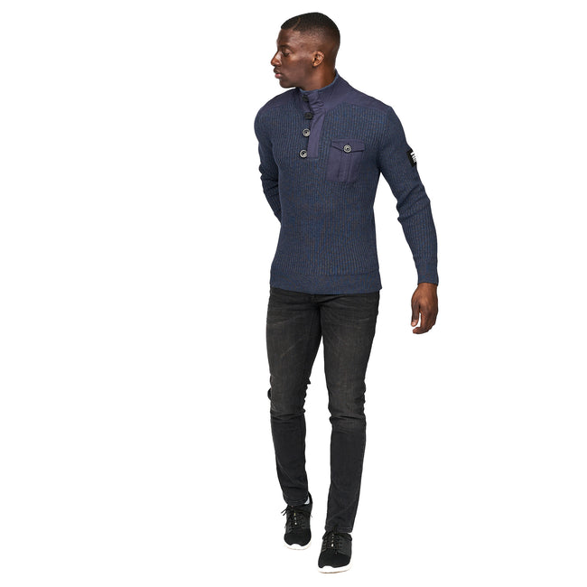 Navy Marl - Pack Shot - Crosshatch Mens Crickets Chunky Knit Jumper