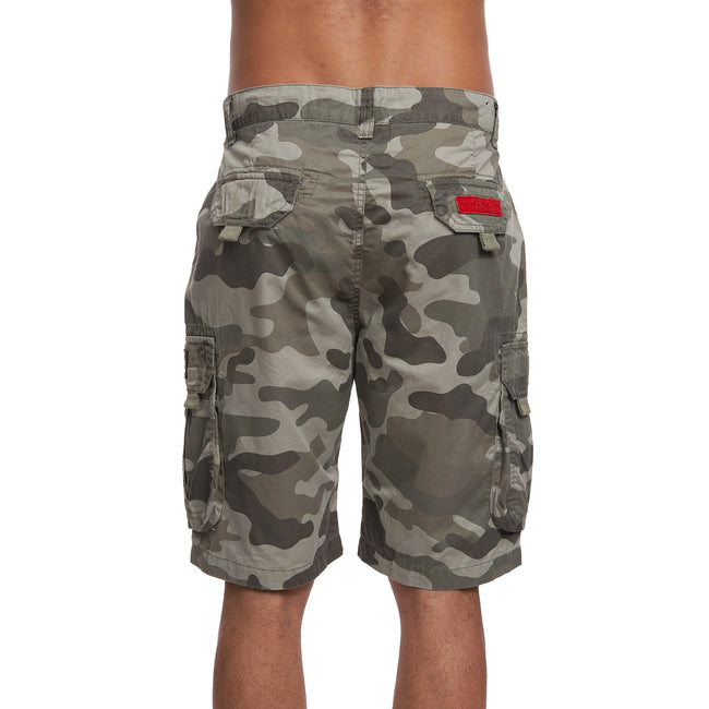 Olive - Back - Crosshatch Mens Watchford Camo Cargo Shorts