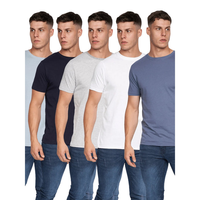 Light Blue-Black-Grey Marl-White-Navy - Front - Duck and Cover Mens Errington T-Shirt (Pack of 5)