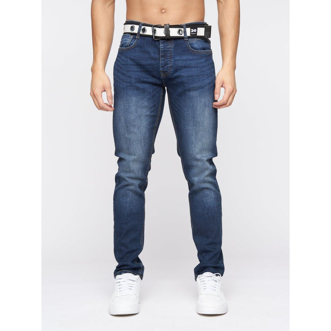 Blue - Front - Crosshatch Mens Barbeck Slim Jeans