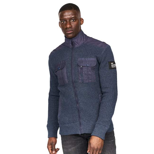 Navy Marl - Front - Crosshatch Mens Palax Knitted Jumper