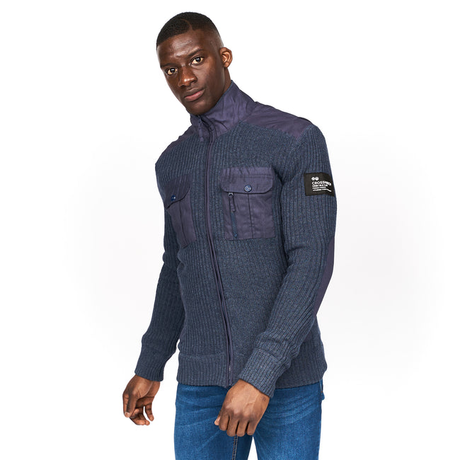 Navy Marl - Side - Crosshatch Mens Palax Knitted Jumper
