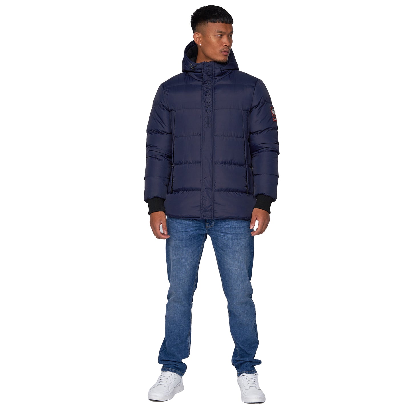 Navy - Pack Shot - Crosshatch Mens Bowmer Embossed Jacket