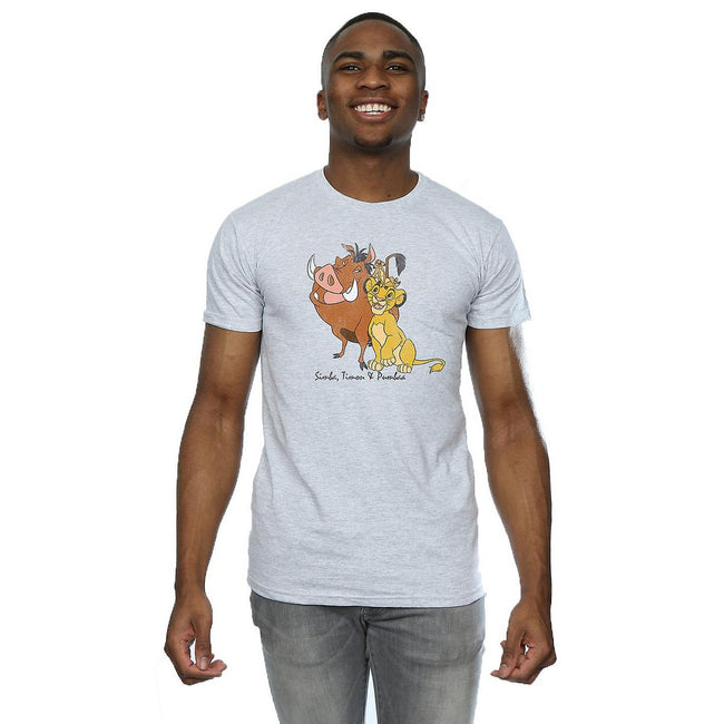 Heather Grey - Back - The Lion King Mens Classic Simba Timon & Pumba Heather T-Shirt