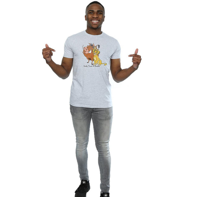 Heather Grey - Side - The Lion King Mens Classic Simba Timon & Pumba Heather T-Shirt